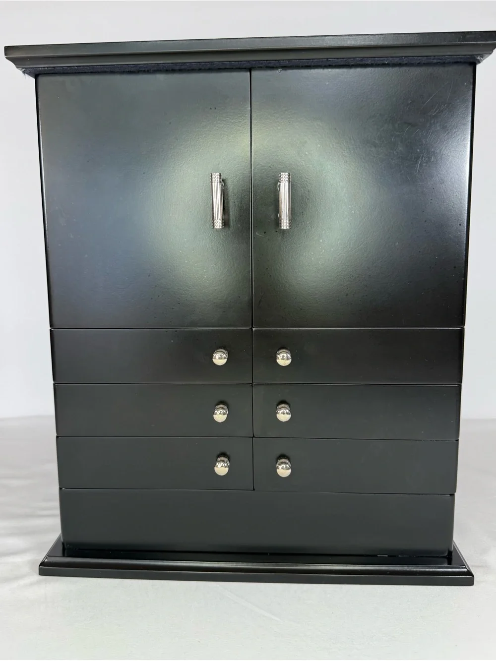 Lori Greiner Black Wood Jewelry Box Armoire Organizer Swing-Out Doors & Mirror